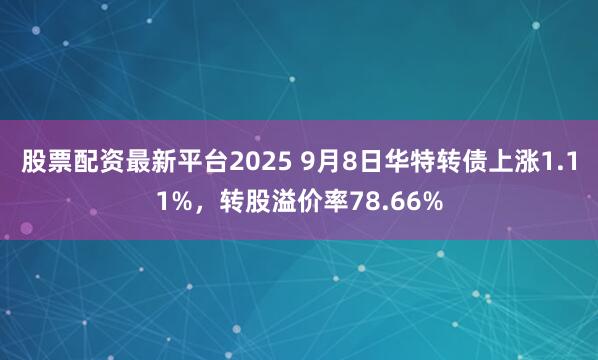 股票配资最新平台2025 9月8日华特转债上涨1.11%，转股溢价率78.66%